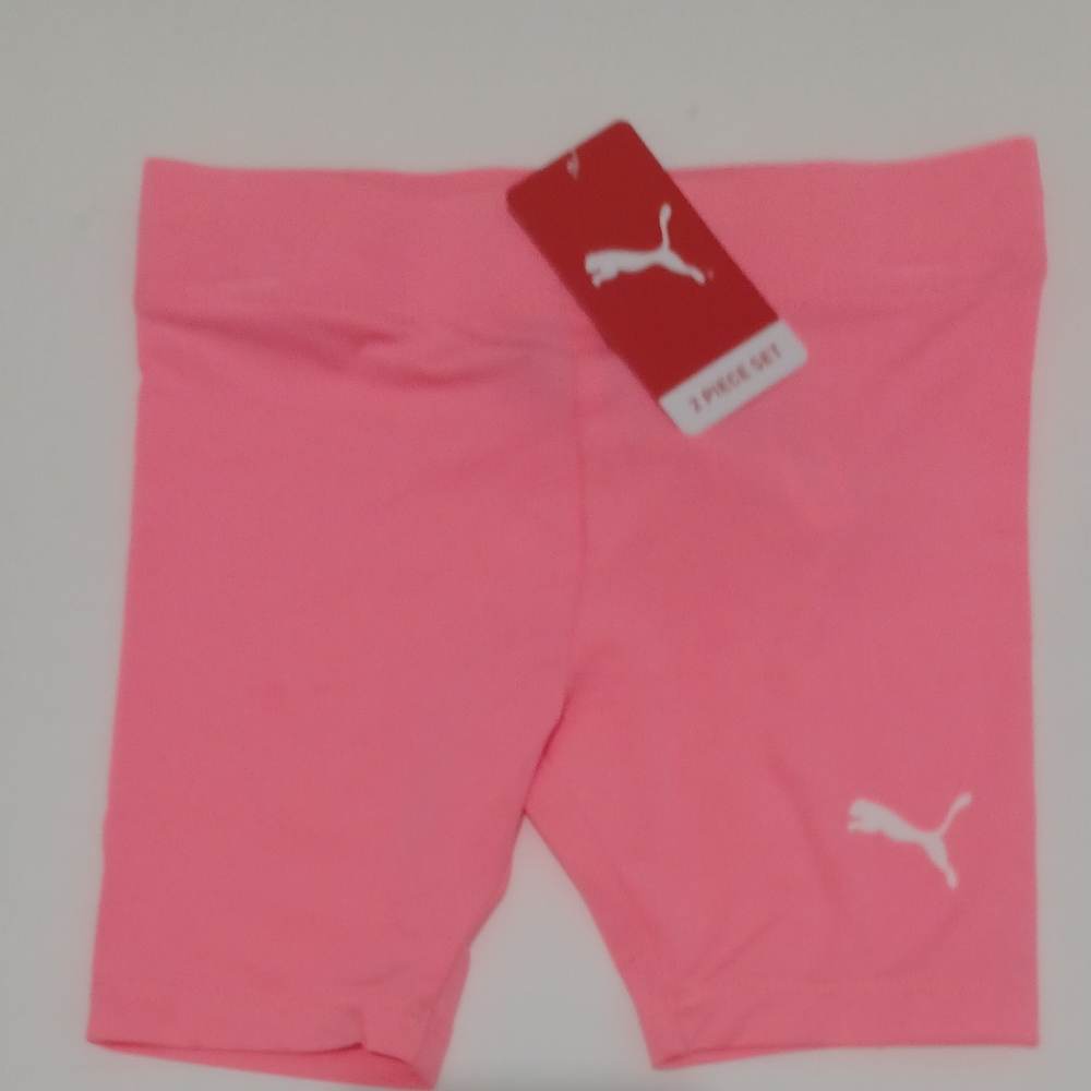 Puma Kids Girl 2 Pcs Brand Logo Tee and Shorts Set, White/Neon Pink Size 12M - Picture 8 of 11